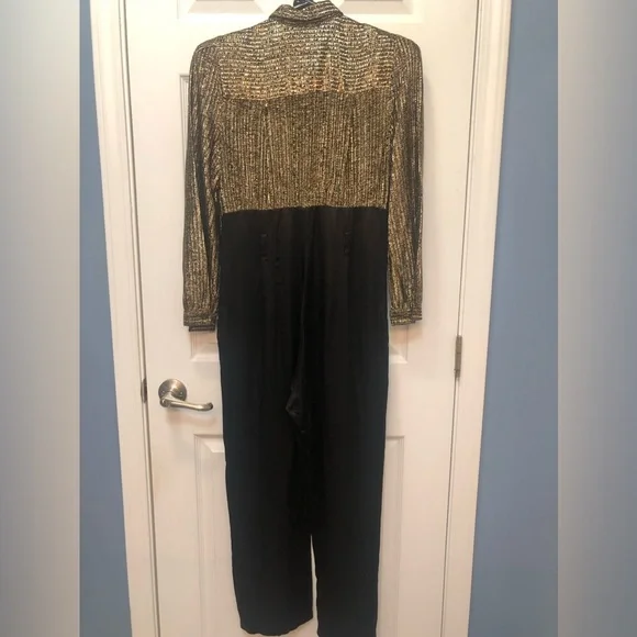 TAURUS NITES: 1970s-era DISCO BLACK GOLD VINTAGE JUMPSUIT - Picture 3 of 4